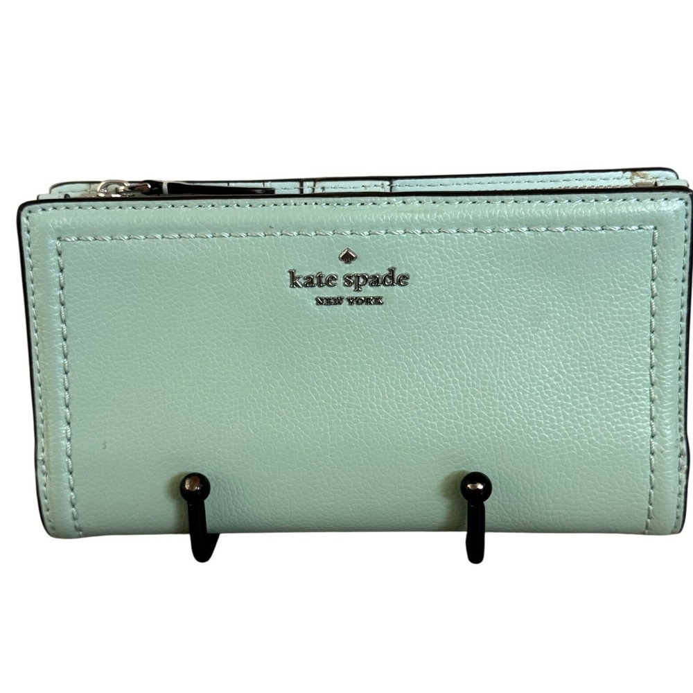 Kate Spade Mint Green Leather Bifold Wallet Slim ID Window Card Case
